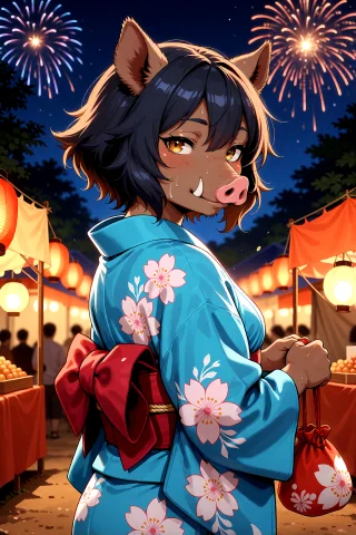 Anime Boar Woman Illustration — Stable Diffusion AI Prompt: v2D anime illustration, polished modern anime coloring, vivid colors, clean line...