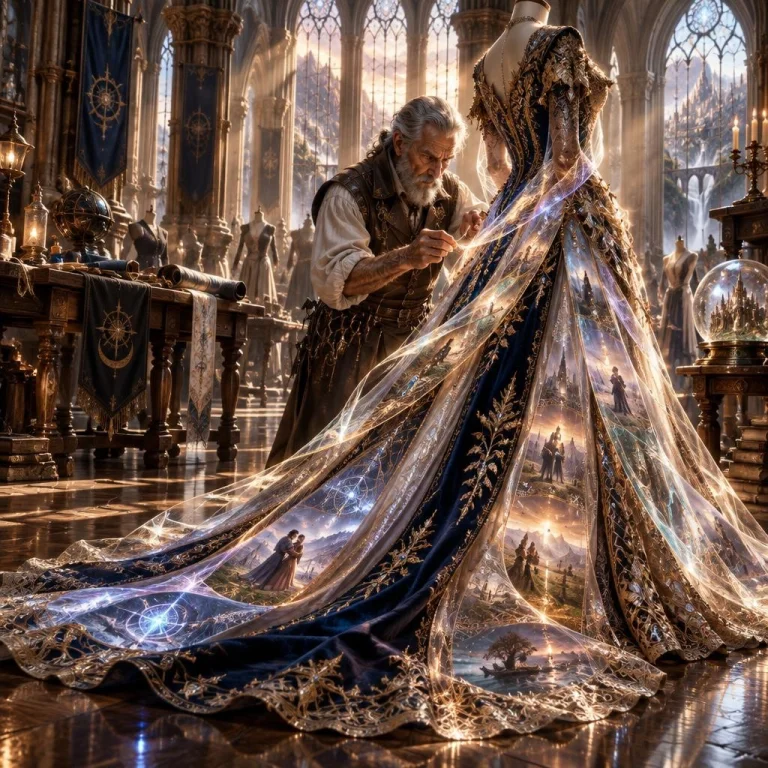 A Cinematic, Hyper-detailed Fantasy Master Tailor Inside A G...