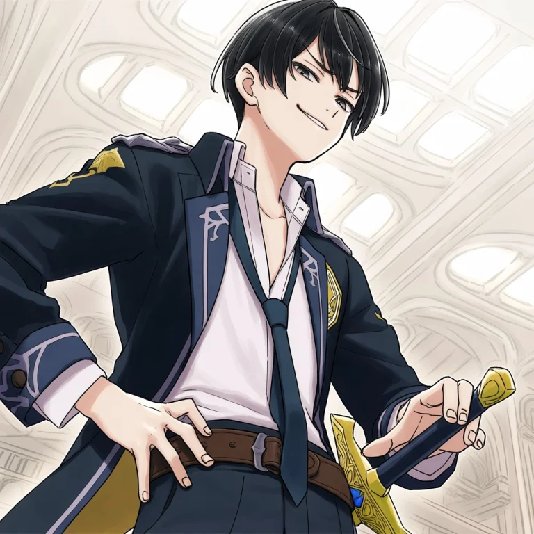 A Slim Male With Short Black Hair And Bangs Wearing A White...