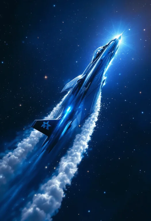 A Single, Crazy Blue And Black Fighter In The Sky. It Overwh...