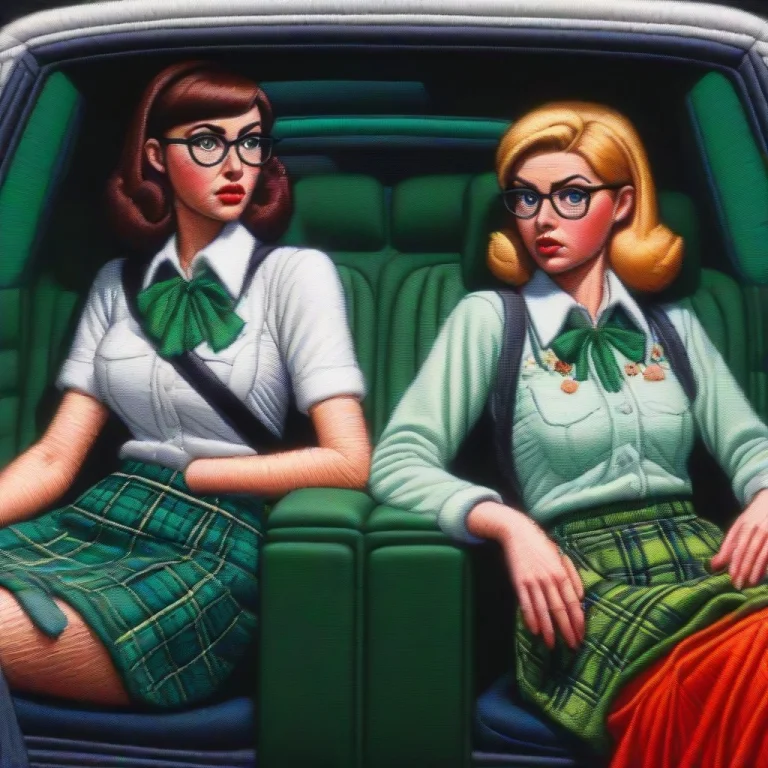 The Green Is Two Young Women Are Positioned Inside What Appe...
