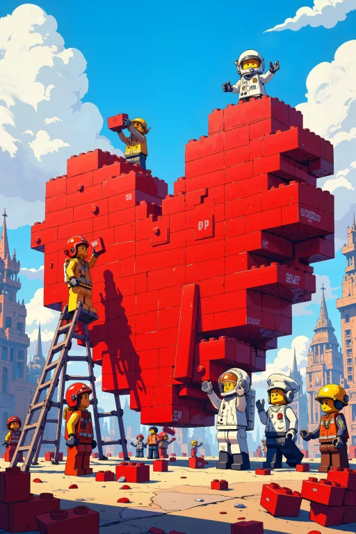 In The Center Of A Bright, Colorful Lego City, A Group Of Le...