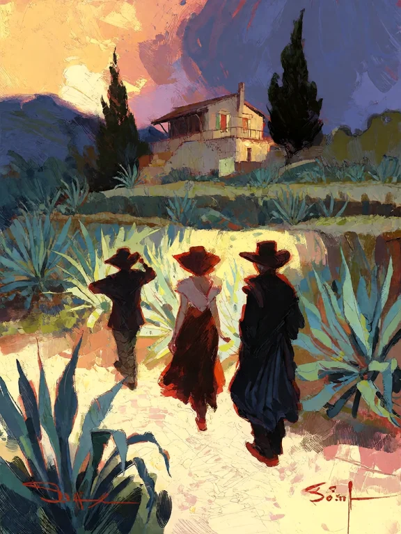 Bradhamel Art Style. A Vibrant, Textured Painting Of Three S...