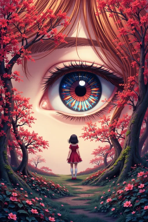 Big Eye Beautiful Anime Landscape, Dusk, Woman, Very Intrica...