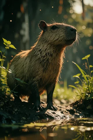 Capybara Nature Portrait — Stable Diffusion AI Prompt: ta86_inkriot, thin black outlines, nature, zidiusart, A capybara standing at the...