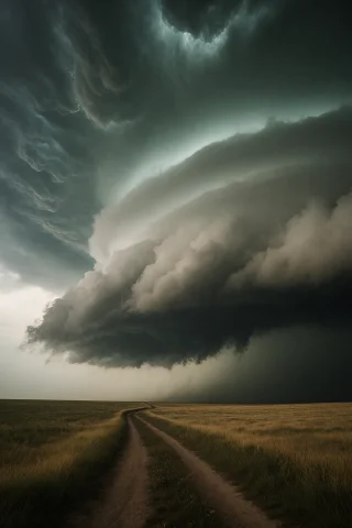 9. Extreme Weather Phenomenon Supercell Thunderstorm Forming... — Stable Diffusion AI Prompt: 9. Extreme weather phenomenon: supercell thunderstorm forming over Great Plains,...