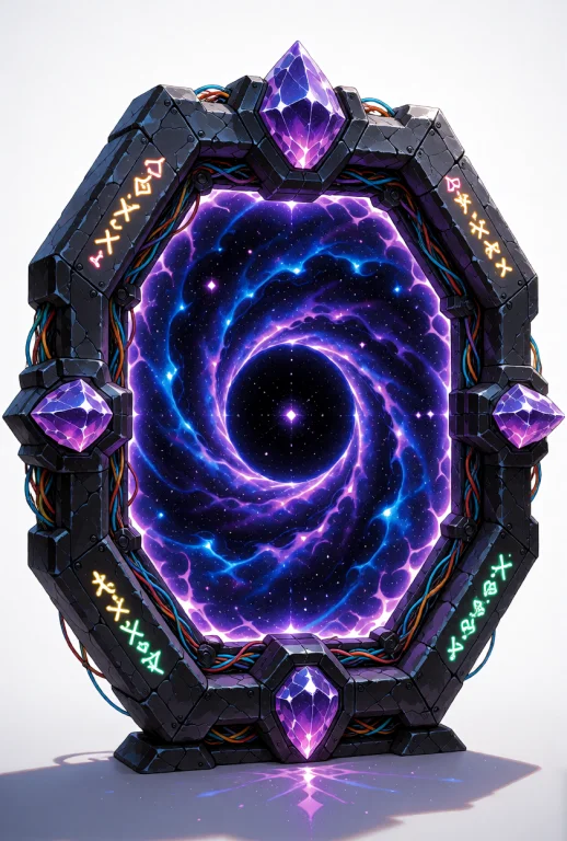 A Hexagonal Sci-fi Portal, Front View, Full Body Framing. Th...