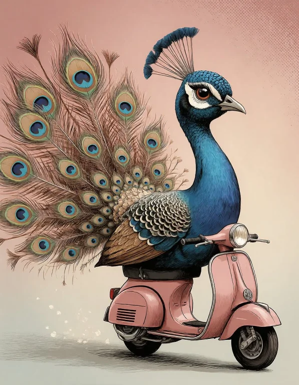 Funnycrushcomic, Elegant Peacock Balanced On A Tiny Scooter,...