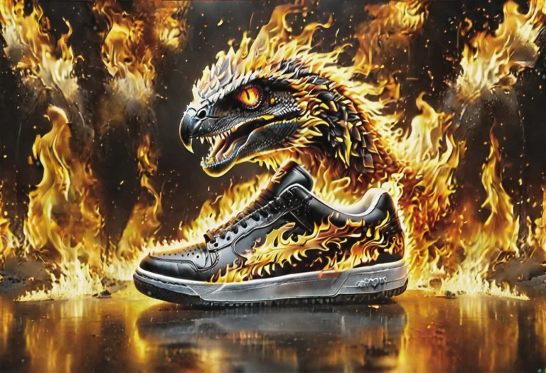Pair Of Realistic Sneakers Engulfed In Flames The Camera Ang...