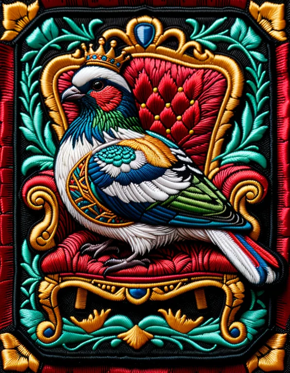Extremely Detailed Embroidered Patch Portraying A Regal Pige...