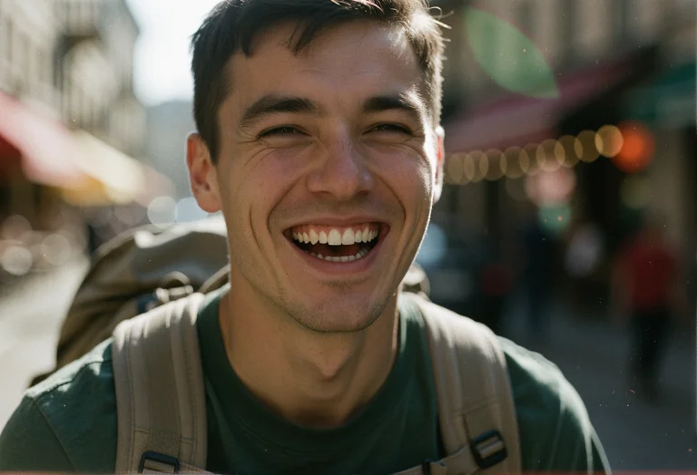 A Young East Asian Man With Short Cropped Black Hair Laughs...