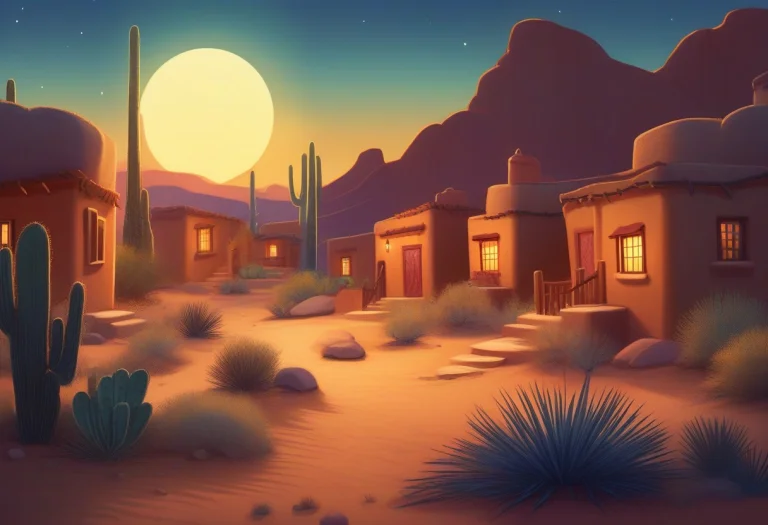 A Desert Adobe Village Warmed By Evening Light, Childrens Bo...