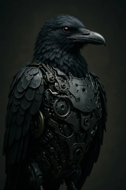 A Futuristic, Stylized Raven Combines Organic Features With...