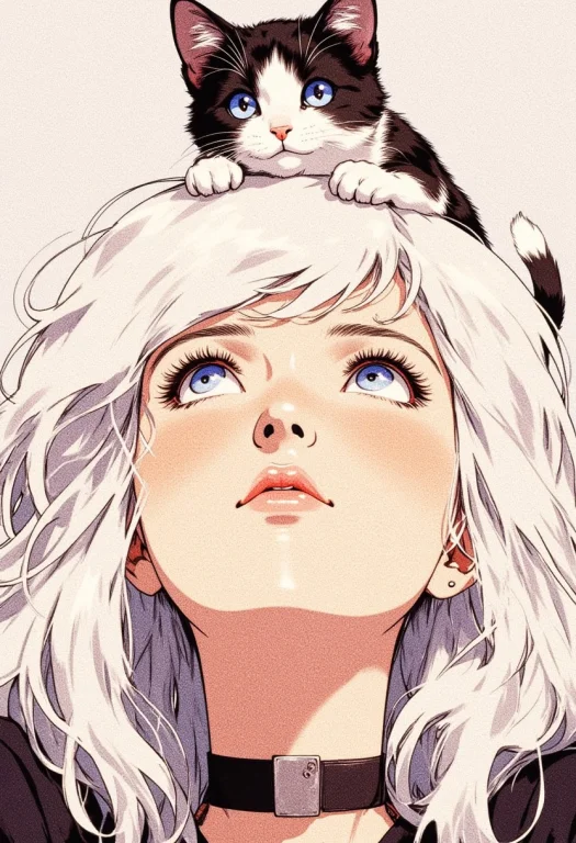 Front Wieva Girl With White Hair. Looking Upwards With A Cal...