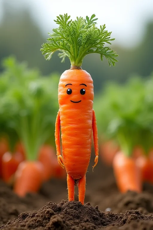 Photo Real, Cute Funny Tiny Addorable Carrot Man Standing On...