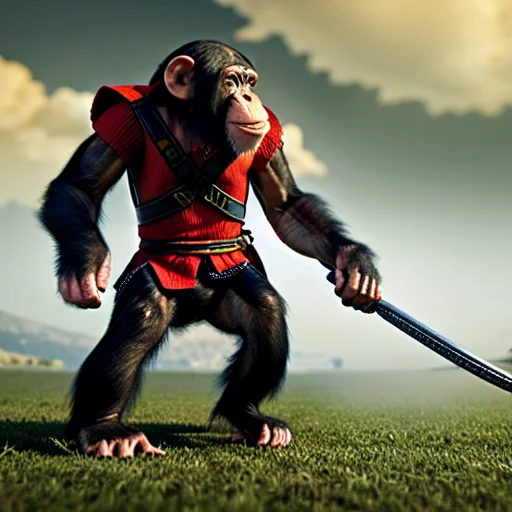 Chimp Sorcerer Fighting A Dragon Wearing Knights Armor Fire...
