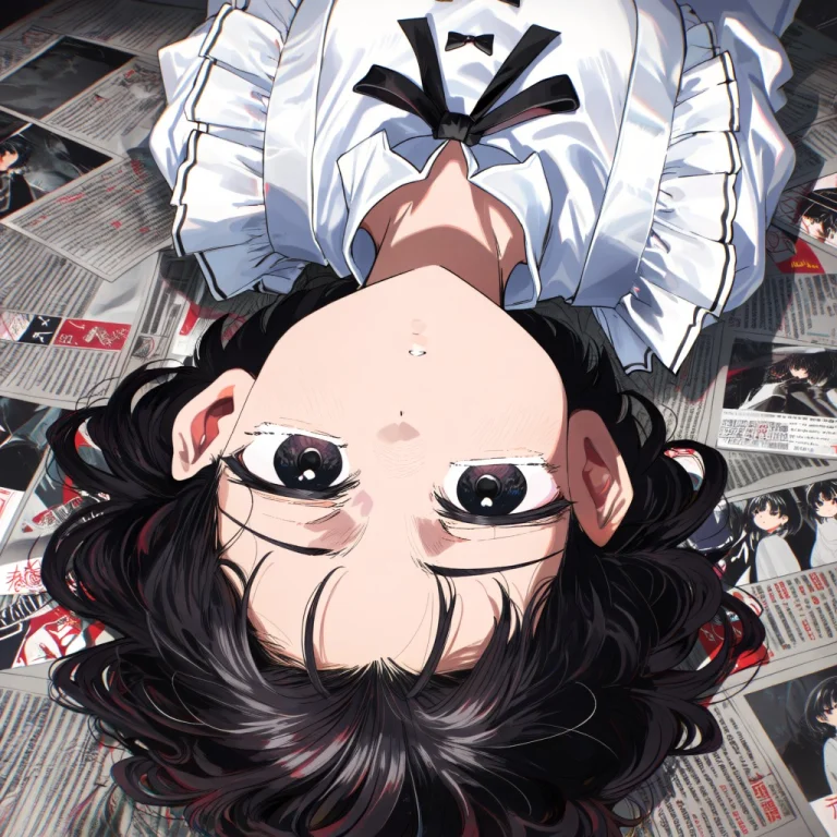 Extremely Detailed Anime Illustration, Upside-down Top-down...