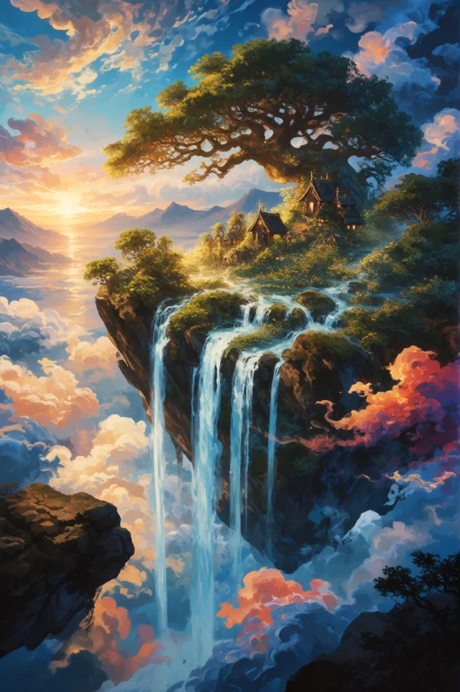 Darkfantasy, Digital Painting, Surreal Floating Island Shape...