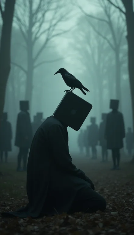 Side View, Surreal Photograph Of A Figure Kneeling In A Fogg...