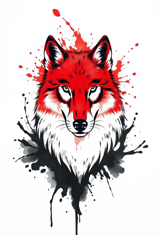 White Background, A Wolfs Head Breaks Through The Background...