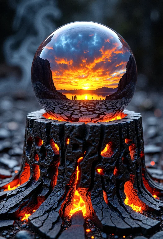 A Hyperrealistic Close-up Shot Of A Crystal Ball Resting On...