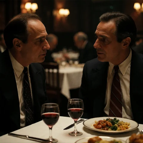 Loragodfather1a Medium Shot Movie Screenshot Of Two Men In F... — Stable Diffusion AI Prompt: A medium shot movie screenshot of two men in formal attire facing each other at...