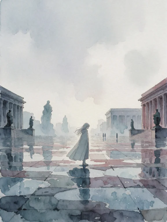 A Solitary Girl Standing Motionless In The Center Of An Enor...