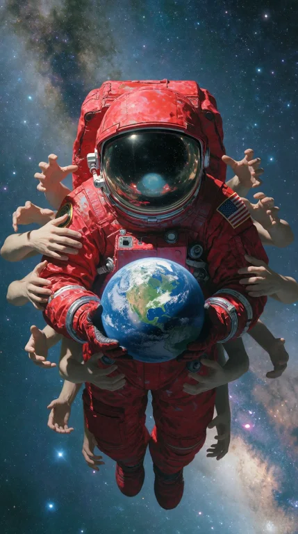 High-angle Full-body Portrait Of A Mysterious Astronaut Wear...