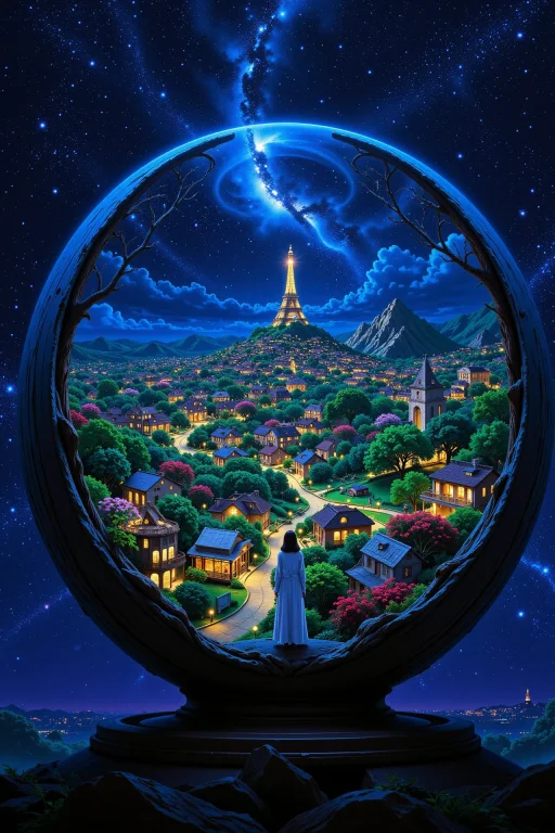 Inside Earth City Beautiful Landscape, Bright Luminous Starr...