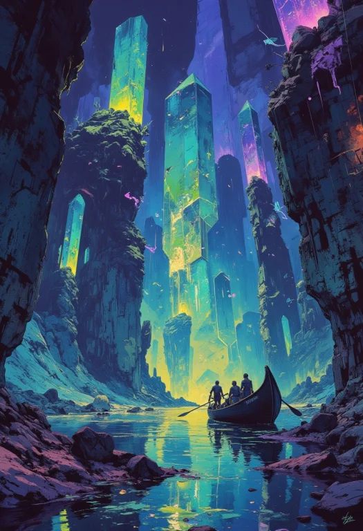 Create An Image Of A Vast Cavern Filled With Gigantic, Glowi...