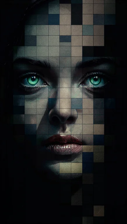 A Cinematic Scene Is A Close-up Portrait Of A Womans Face Ma...
