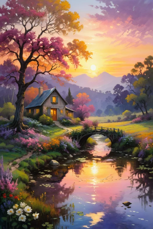 A Breathtaking Oil Painting In The Style Of Claude Monet, Ca...