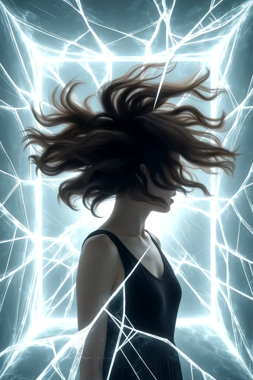 Upper Body Shot, A Woman Suspended Inside A Cube Of Frozen T...