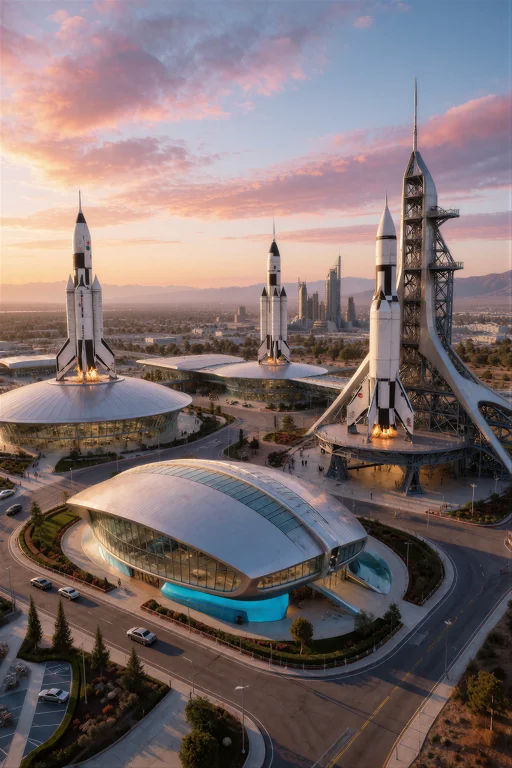 Retrofuturismbymrjohn, A Sprawling Retro Spaceport With Stre...