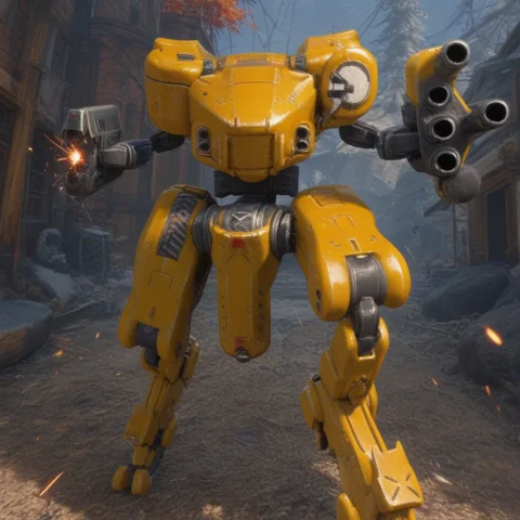 H4mantmech,mecha, Action Pose,gunshot,yellow Armor — Stable Diffusion AI Prompt: h4mantmech,mecha, action pose,gunshot,yellow armor