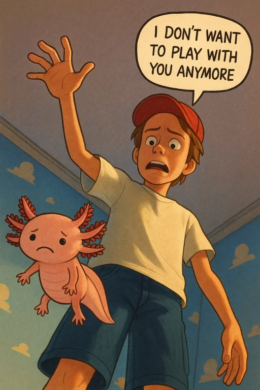 Andy From Toy Story Dropping An Axolotl, The Axolotl Is Mida...