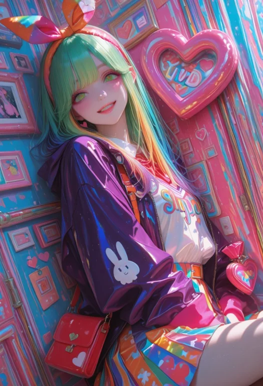 1 Girl, Solo. Large, Bright Green Eyes. Hair Is Long And Vib...
