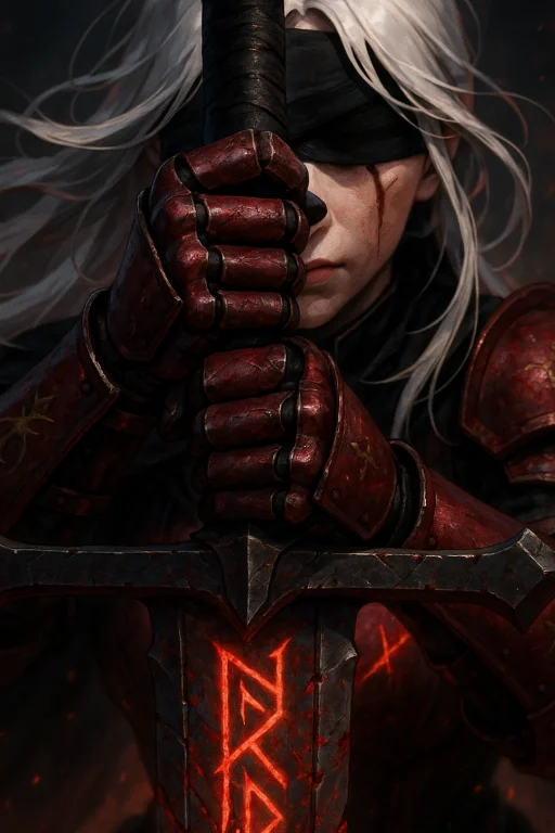 Female Knight, Yvendre, Intense Close-up, Red Battle Armor W...