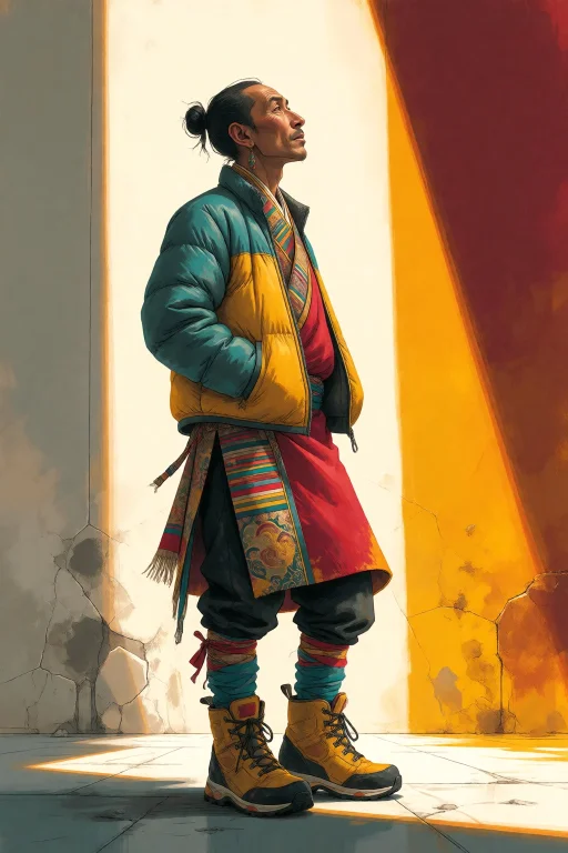 Strangedaal. A Tibetan Man, Weathered Skin, Lean Build, Wear...