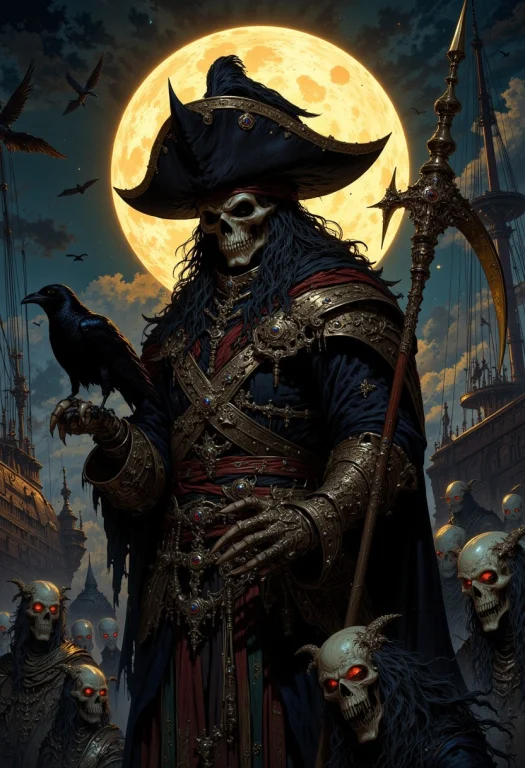 A Gnarly Pirate With A Creepy Skull Face, Decked Out In Tatt...
