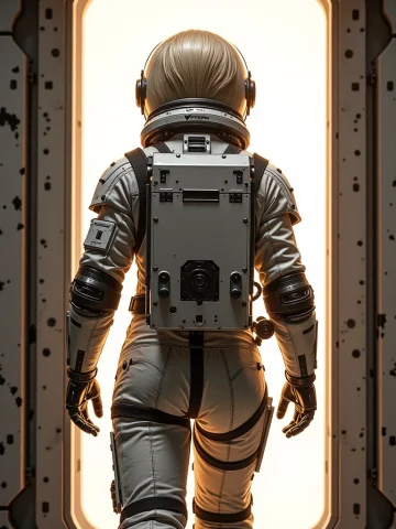 Hasc, St41rc4s3, Rear View Of A Short Blonde Haired Woman In... — Stable Diffusion AI Prompt: HASC, st41rc4s3, rear view of a short blonde haired woman in EVA spacesuit with...