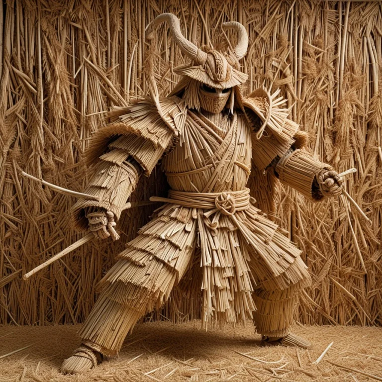 A Samurai With Armor Made Entirely Of Straw, Dancing In A Di...
