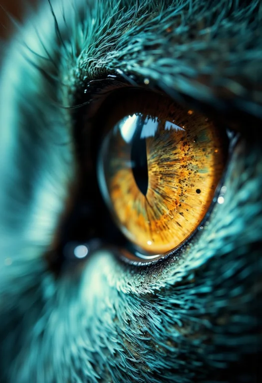 Focus On The Textured Surface Of A Cats Teal Eye, Capturing...
