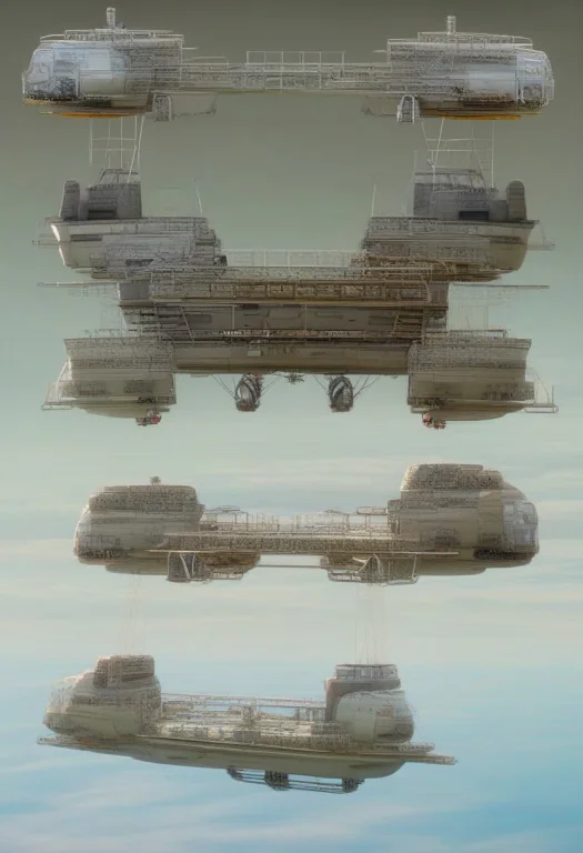 A Cargo Airship Moored Above A Busy Port, 3d Render, Symmetr...