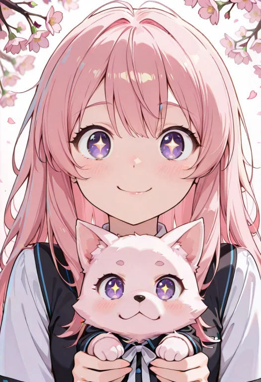 Civchan, Purple Eyes, Sparkling Eyes, Pink Hair, 1girl, Hold...