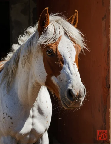 A Hyper-detailed Digital Painting Of A Masculine Male Horse,... — SDXL AI Prompt: A hyper-detailed digital painting of a masculine male horse, rendered in a paint...
