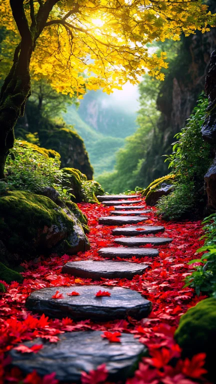 The Image Depicts A Serene And Picturesque Forest Scene. A S...