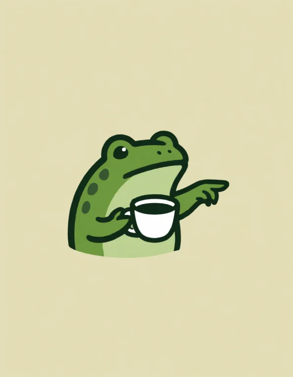 Logo Of A Frog Pointing Holding A Cup Of Tea , Simple Design...