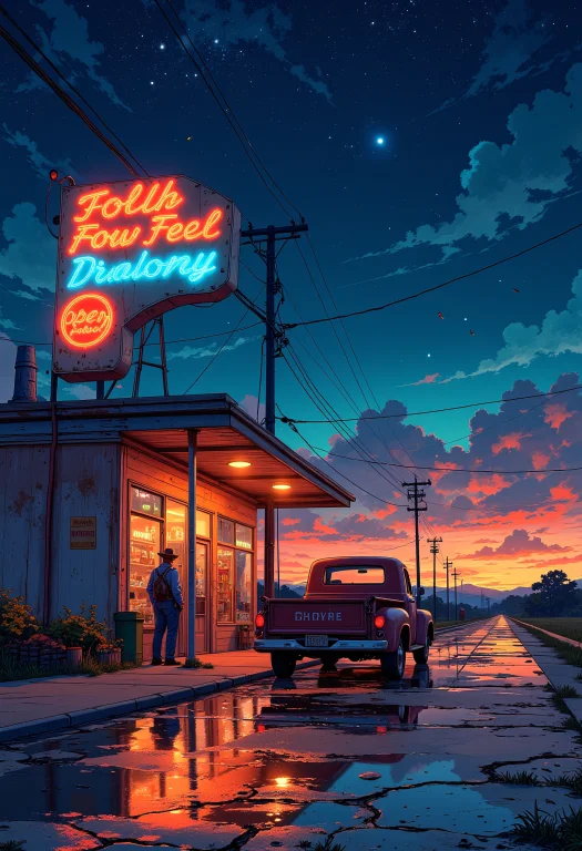 A Lone Country Gas Station Sits Under A Star-drenched Southe...