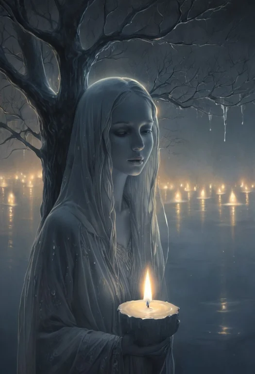 A White Half-formed Ghostwoman-shape Candle Melting Into Dro...